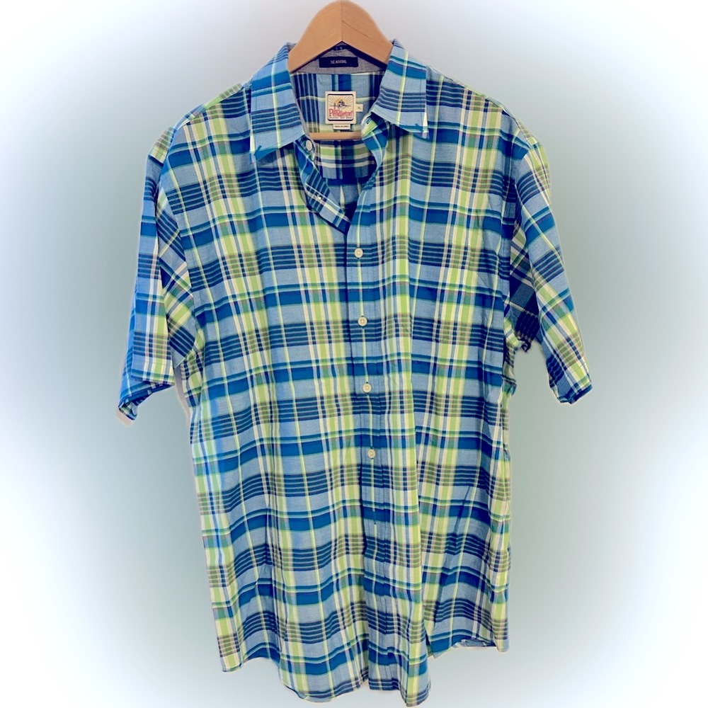 Surf Pendleton Seaside short-sleeved button down plaid cotton shirt size XL
